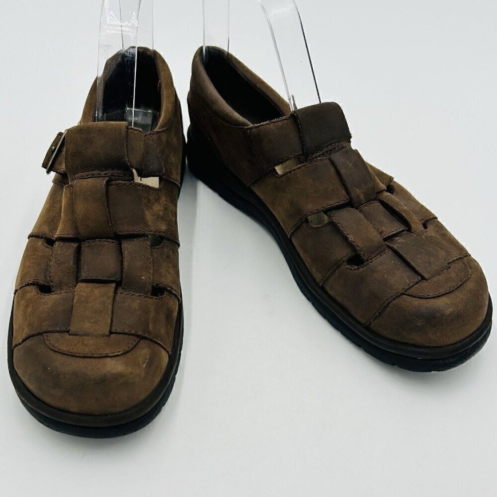 Teva Brunswick Shock Pad Womens Brown Leather Closed Toe Slip-On Sandals Size 7